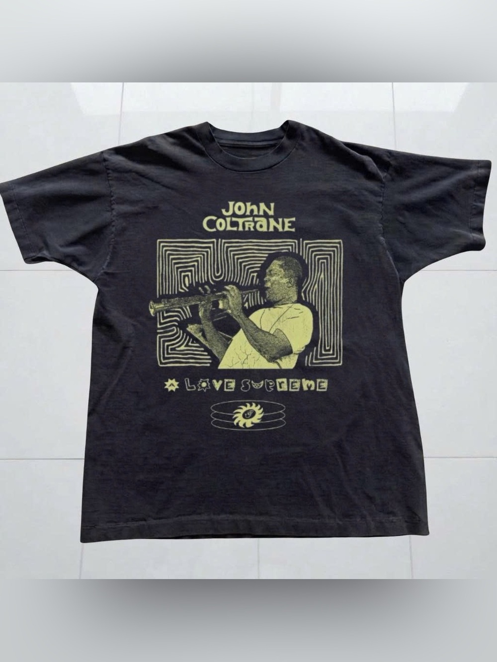 Vintage Black John Coltrane Tee with Yellow Graphic